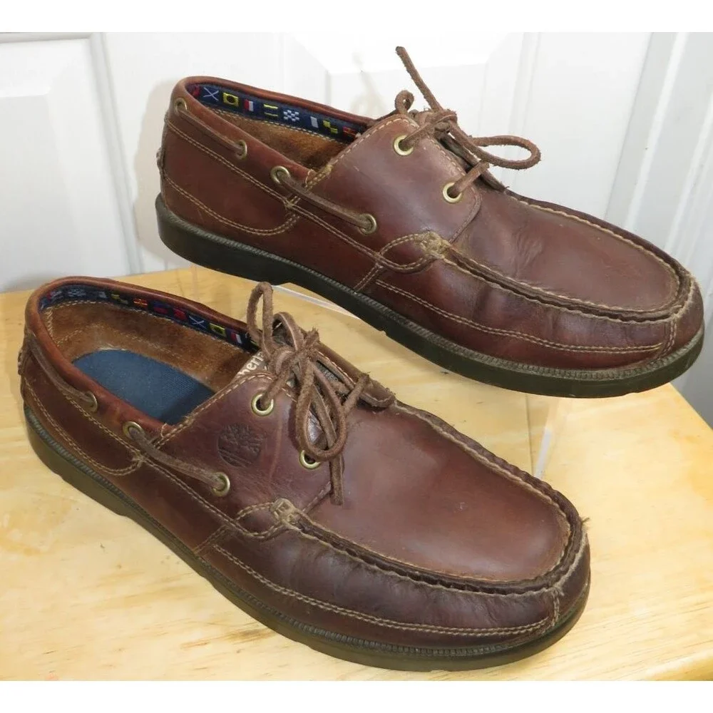 Timberland Kiawah Bay 2-Eye Boat Shoes Brown Leather Men's Size 10.5W